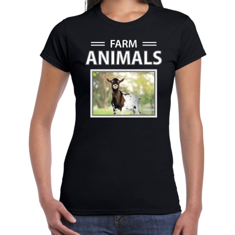 Geiten t-shirt met dieren foto farm animals zwart voor dames L -