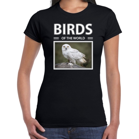 Sneeuwuilen t-shirt met dieren foto birds of the world zwart voor dames XL -