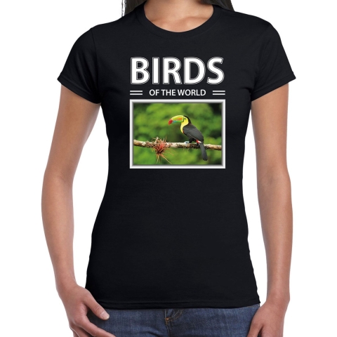 Toekans t-shirt met dieren foto birds of the world zwart voor dames XS -