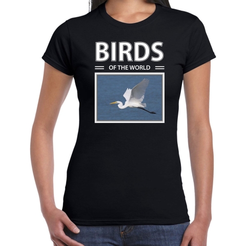 Zilverreigers t-shirt met dieren foto birds of the world zwart voor dames XS -