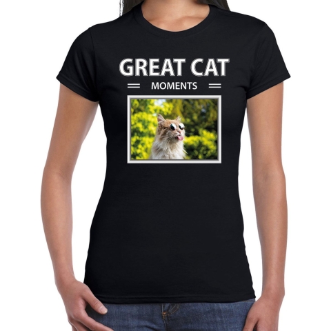 Rode katten t-shirt met dieren foto great cat moments zwart voor dames XS -
