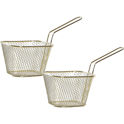 6x stuks patat/snack serveermandjes/frietmandjes goud 18 cm -