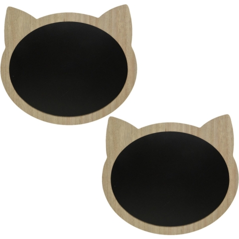 2x stuks katten/poezenkop krijtbord/memobord mdf 40 x 35 cm -