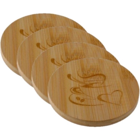 Set van 12x stuks houten ronde glazen onderzetters 10 x 10 cm -