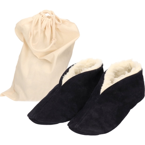 Navy blauwe Spaanse sloffen/pantoffels van echt leer/suede maat 45 met opbergzak 45, -