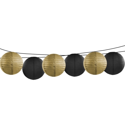 Feest/Tuin versiering 6x stuks luxe bol-vorm lampionnen zwart en goud dia 35 cm -