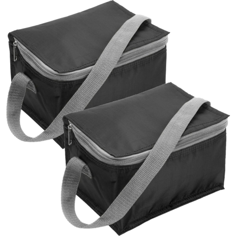 Set van 4x stuks kleine koeltas voor 6 blikjes - zwart - lunch-drankjes-medicijnen - 20 x 13 x 13 cm -