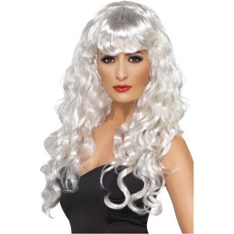Smiffys carnaval verkleed heksen pruik voor dames wit krullen -