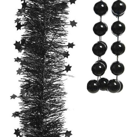 Kerstslingers set 3x stuks zwart - Kerstversiering -
