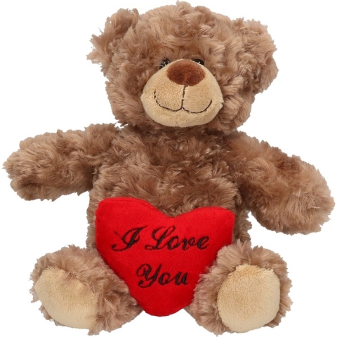 Bruin pluche knuffelbeertje met I love you hartje 24 cm -