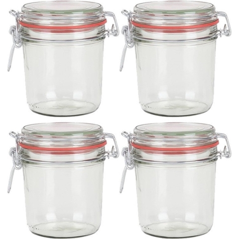 Weckpot/inmaakpot - 4x - glas - 400 ml - met beugelsluiting - transparant -