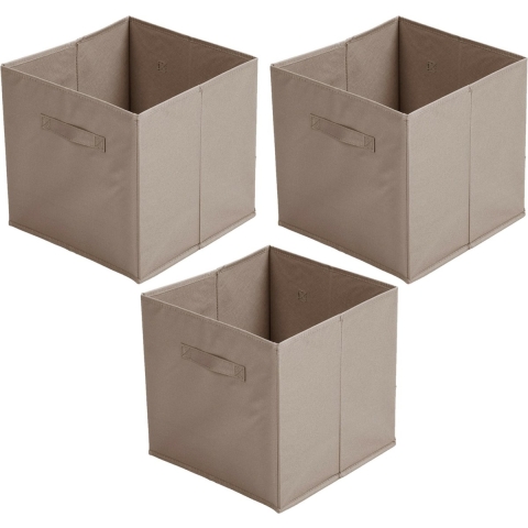 Opbergmand/kastmand Square Box - 3x - karton/kunststof - 29 liter - beige - 31 x 31 x 31 cm -