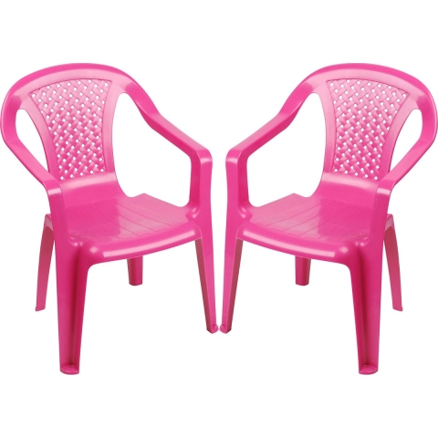 Sunnydays Kinderstoel - 2x - roze - kunststof - buiten/binnen - L37 x B35 x H52 cm -