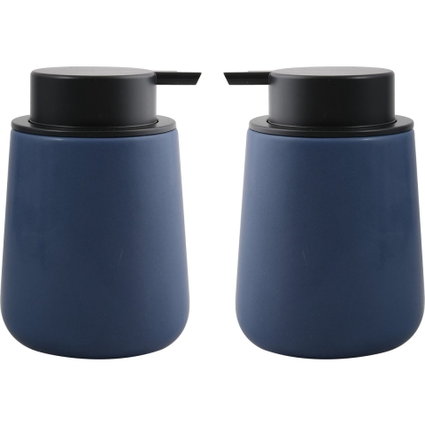 Zeeppompje/zeepdispenser Malmo - 2x - Keramiek - donkerblauw/zwart - 8,5 x 12 cm - 300 ml -