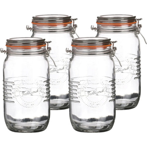 Voorraadpot/bewaarpot - 4x - 1.5L - glas - met beugelsluiting - D14 x H22 cm -