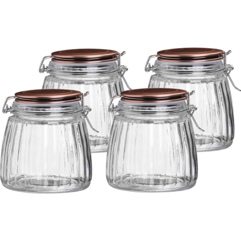 Weckpot/inmaakpot - 4x - 1L - glas - met beugelsluiting - koperen deksel -