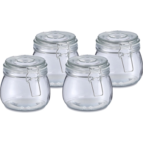 Voorraadpot/bewaarpot Alfie - 4x - 500 ml - glas - beugelsluiting - D11 x H11 cm -