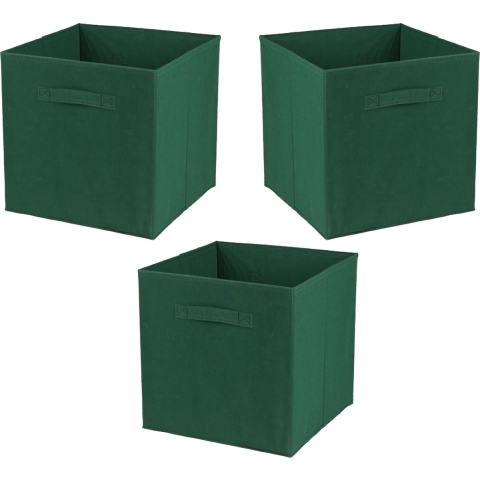 Opbergmand/kastmand Square Box - 3x - karton/kunststof - 29 liter - donker groen - 31 x 31 x 31 cm -