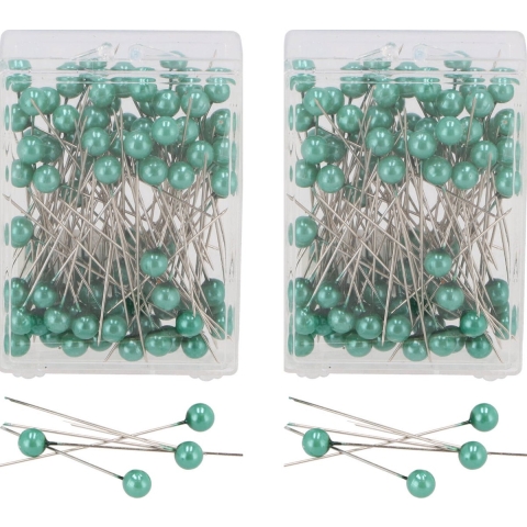 Spelden met parel kop/kopspelden - D0.8 x 6.5 cm - petrol blauw - 200x stuks - hobby sierspelden -
