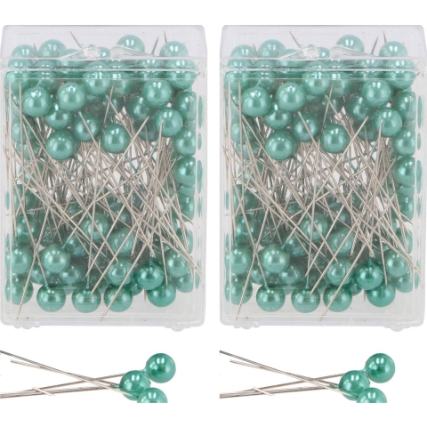 Spelden met parel kop/kopspelden - D1 x 6.5 cm - jade groen - 200x stuks - hobby sierspelden -