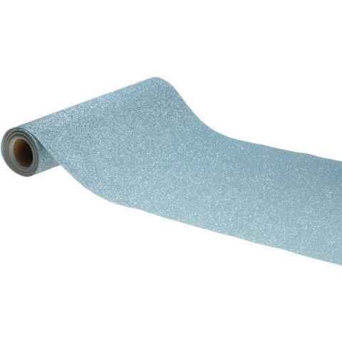 Tafelloper op rol - 2x - licht blauwe glitter - 30 x 500 cm - polyester - Babyshower thema -