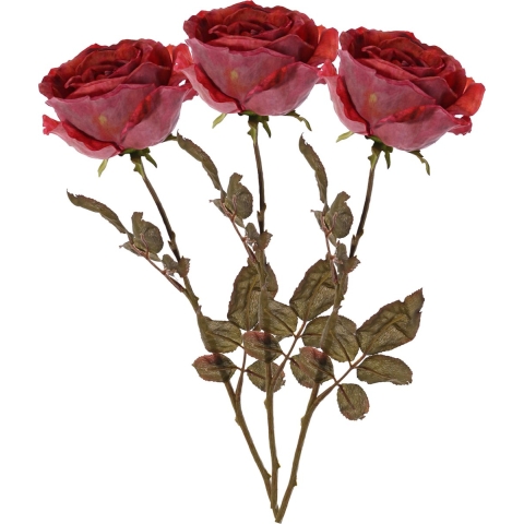 Kunstbloem roos Calista - 3x - rood - 66 cm - kunststof steel - decoratie bloemen -