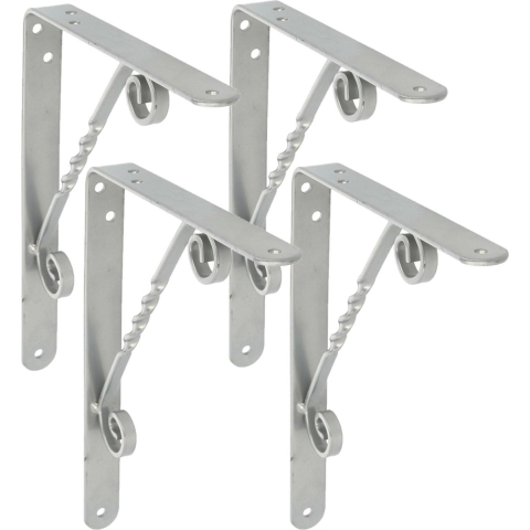 AMIG Plankdrager/steun/beugel Decoratief - 4x - metaal - zilvergrijs - H200 x B150 mm - Tot 110 kg -