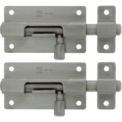 AMIG schuifslot/plaatgrendel - 4x - 6.5 x 3.7cm - Inox matte afwerking - deur - schutting - hek -