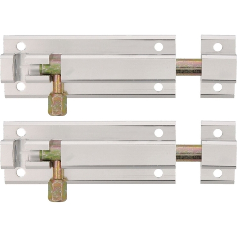 AMIG schuifslot/plaatgrendel - 4x - aluminium - 10 cm - zilver - deur - schutting - raam -