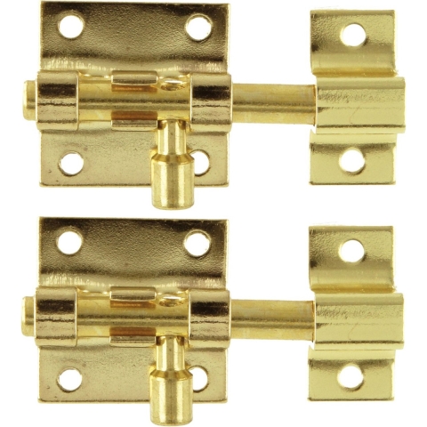 AMIG schuifslot/plaatgrendel - 4x - staal - 3 x 2.75 cm - met messing afgewerkt staal - deur - sch -