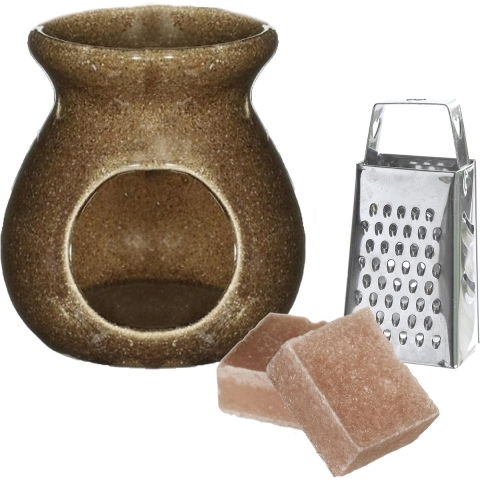 Amberblokjes/geurblokjes cadeauset - sandelhout geur - inclusief geurbrander en mini rasp -