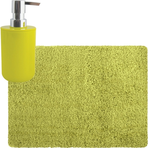 MSV badkamer droogloop tapijt - Langharig - 50 x 70 cm - incl zeeppompje zelfde kleur - lime groen -