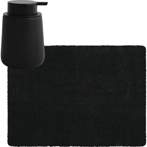 MSV badkamer droogloop tapijt - Langharig - 50 x 70 cm - incl zeeppompje zelfde kleur - zwart -