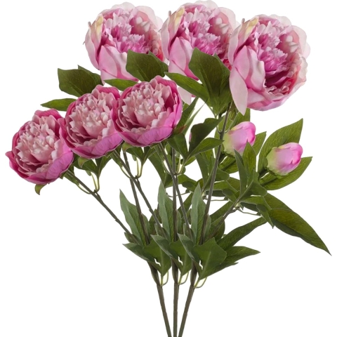 Kunstbloem pioenrozen tak - 3x - 3 bloemen - roze - 70 cm - decoratie -