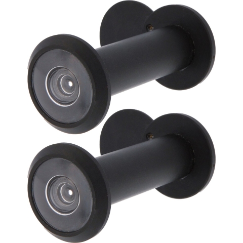 AMIG deurspion/kijkgat - 2x - zwart messing - deurdikte 60 tot 85mm - 160 graden kijkhoek - 16mm -