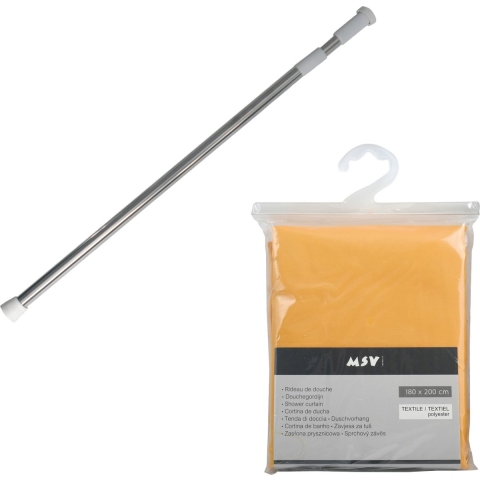 MSV Douchegordijn met ophangstang - uitschuifbaar 75-125 cm - saffraan geel - 180 x 200 cm - polyest -