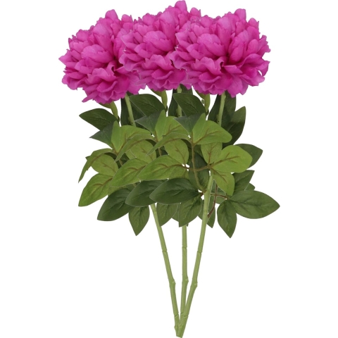 Kunstbloem pioenroos - 3x - paars - zijde - 71 cm - kunststof steel - decoratie bloemen -