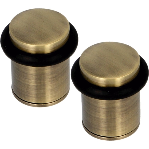 AMIG Deurstopper/deurbuffer - 2x - D32mm - inclusief schroeven - geborsteld nikkel -