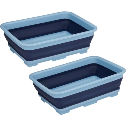 Wasmand/opbergmand opvouwbaar - 2x - kunststof - 12 Liter - blauw - 37 x 27 x 12 cm -
