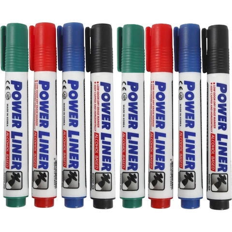 Whiteboard markers/stiften Power Liners - 8x kleuren - punt van 4 mm -