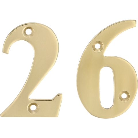 AMIG Huisnummer 26 - massief messing - 10cm - incl. bijpassende schroeven - gepolijst - goudkleur -