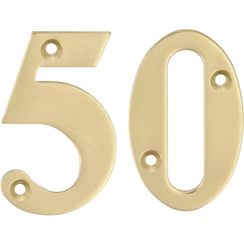 AMIG Huisnummer 50 - massief messing - 10cm - incl. bijpassende schroeven - gepolijst - goudkleur -