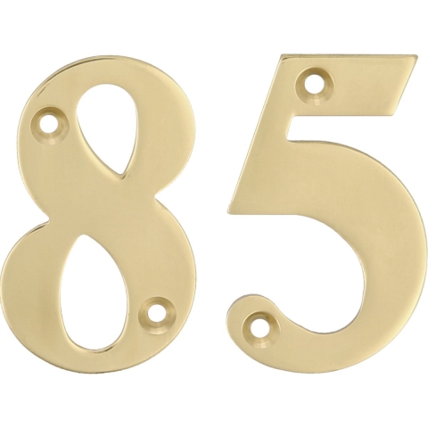 AMIG Huisnummer 85 - massief messing - 10cm - incl. bijpassende schroeven - gepolijst - goudkleur -