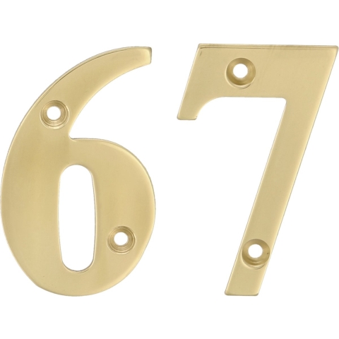 AMIG Huisnummer 67 - massief messing - 10cm - incl. bijpassende schroeven - gepolijst - goudkleur -