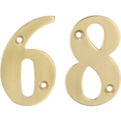 AMIG Huisnummer 68 - massief messing - 10cm - incl. bijpassende schroeven - gepolijst - goudkleur -