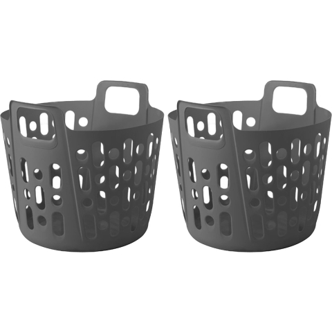 Flexibele wasmand - 2x - grijs - 35 liter - kunststof - 39 x 41 x 36 cm -