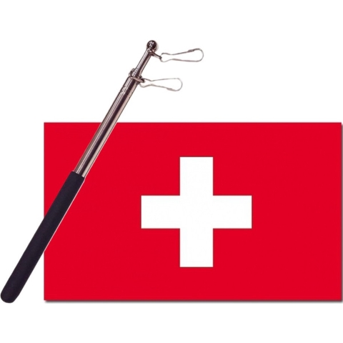 Landen vlag Zwitserland - 90 x 150 cm - met compacte draagbare telescoop vlaggenstok - supporters -
