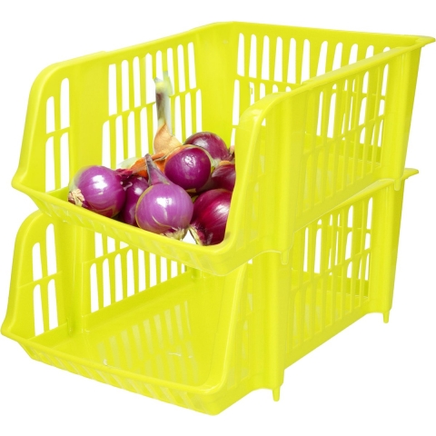 Stapelbare opbergmand - 4x - Groen - 20 liter - kunststof - 43 x 32 x 16 cm -