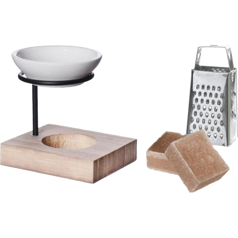Amberblokjes/geurblokjes cadeauset - sandelhout geur - inclusief geurbrander en mini rasp -