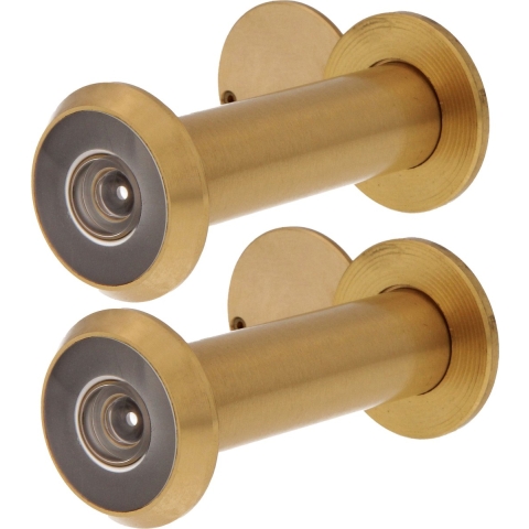 AMIG deurspion/kijkgat - 2x - messing - deurdikte 60 tot 85mm - 160 graden kijkhoek - 16mm boorgat -